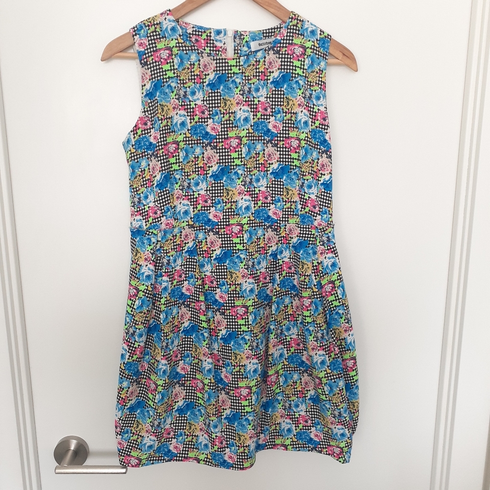 October 1 Floral Checker Print Mini Dress